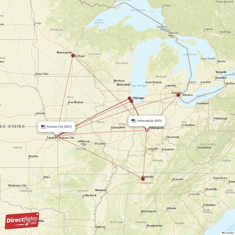 Direct flights from Kansas City to Indianapolis, MCI to IND nonstop