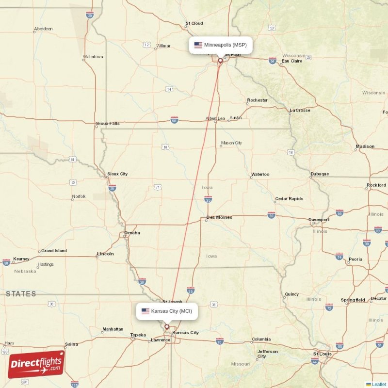 Direct flights from Kansas City to Minneapolis, MCI to MSP nonstop