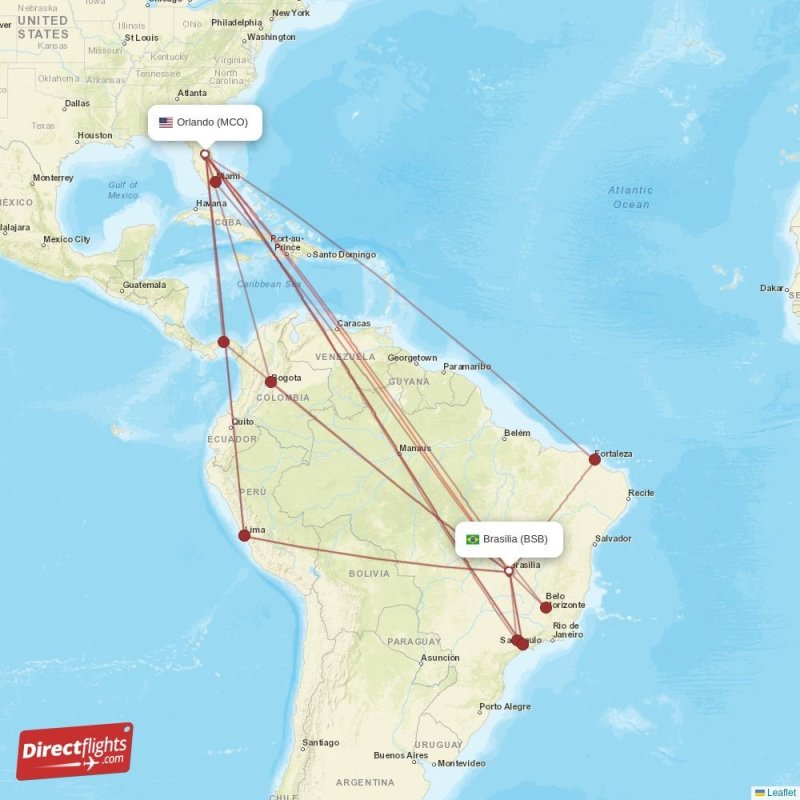 Direct flights from Orlando to Brasilia, MCO to BSB nonstop