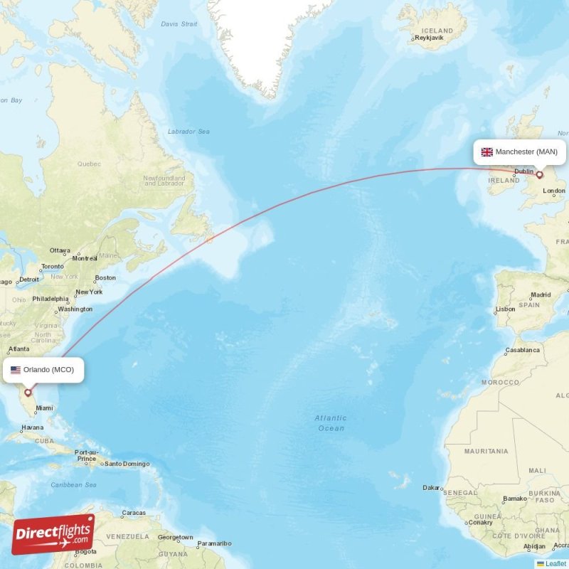 Direct flights from Orlando to Manchester, MCO to MAN nonstop