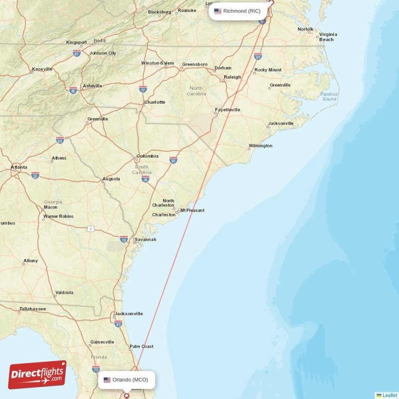 Direct flights from Orlando to Richmond, MCO to RIC nonstop