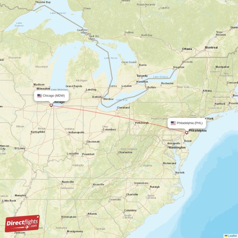 Direct flights from Chicago to Philadelphia, MDW to PHL nonstop