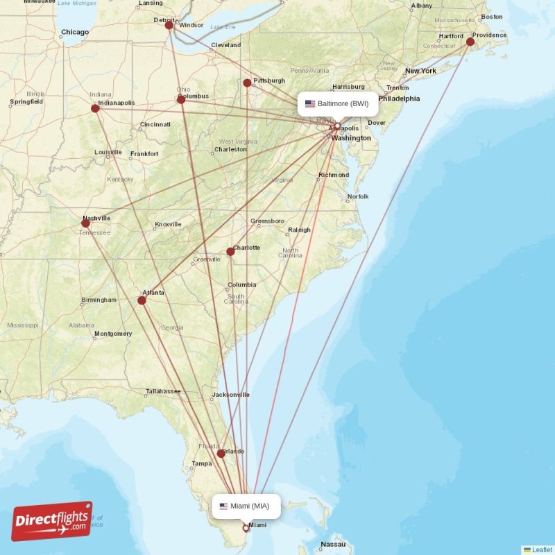 Direct flights from Miami to Baltimore, MIA to BWI nonstop