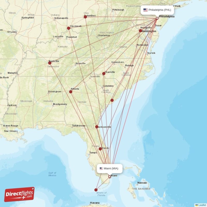 Direct flights from Miami to Philadelphia, MIA to PHL nonstop