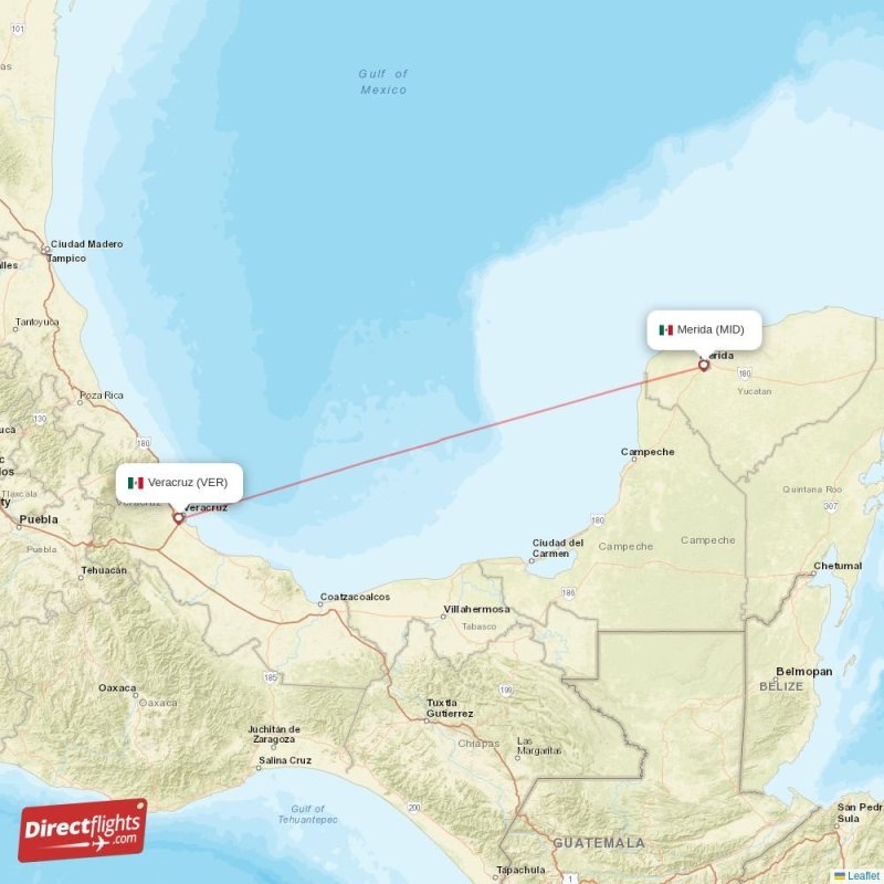 Direct flights from Merida to Veracruz, MID to VER nonstop
