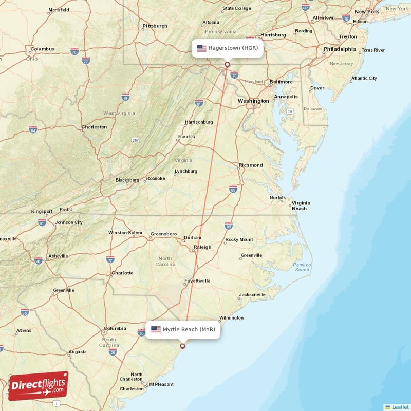 Direct flights from Myrtle Beach to Hagerstown, MYR to HGR nonstop
