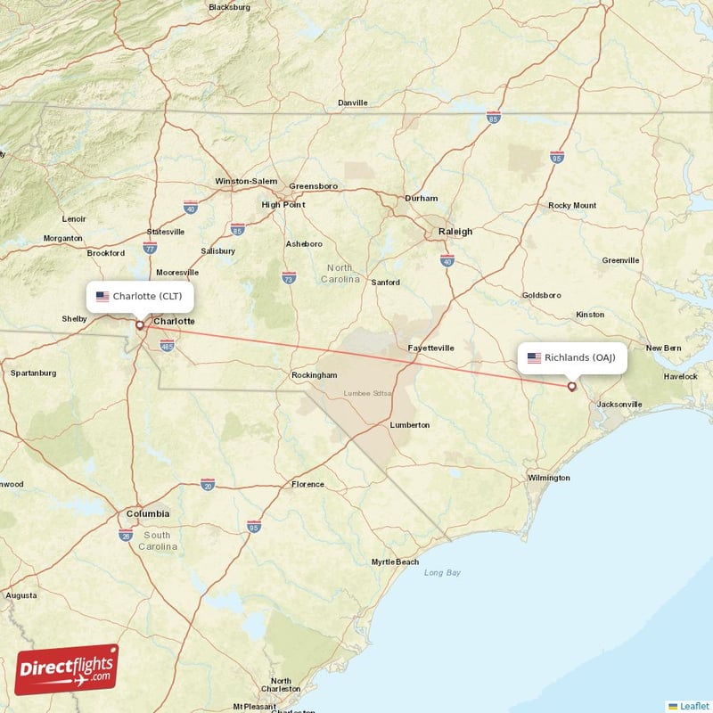 Direct flights from Richlands to Charlotte, OAJ to CLT nonstop