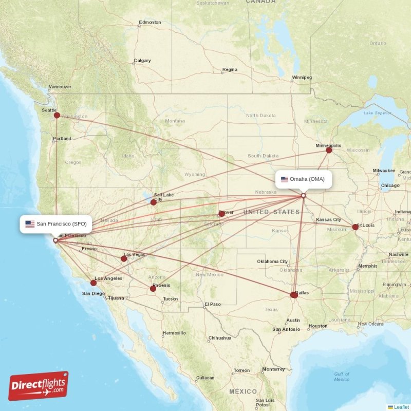 Direct flights from Omaha to San Francisco, OMA to SFO nonstop