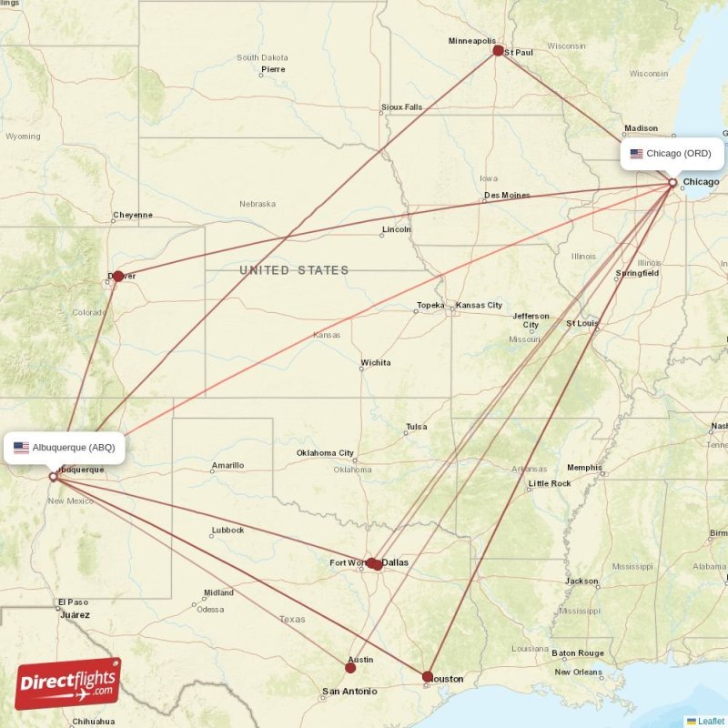 Direct flights from Chicago to Albuquerque, ORD to ABQ nonstop