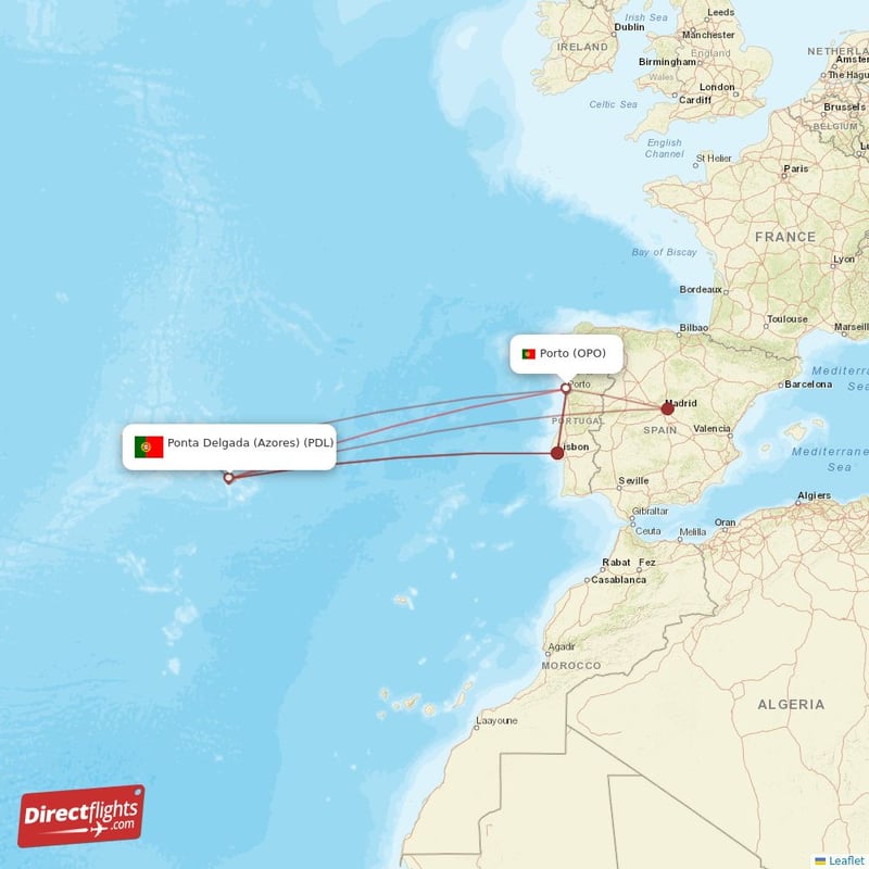 Direct flights from Ponta Delgada (Azores) to Porto, PDL to OPO non