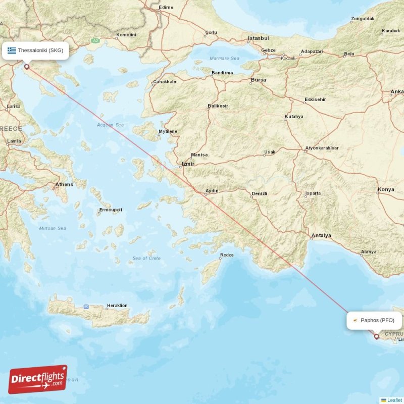Direct flights from Paphos to Thessaloniki, PFO to SKG nonstop