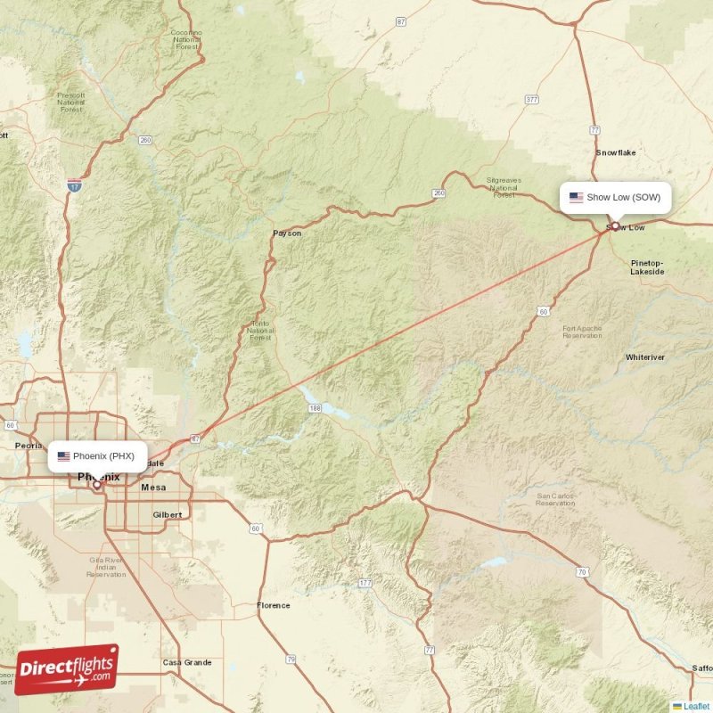 Direct flights from Phoenix to Show Low, PHX to SOW nonstop