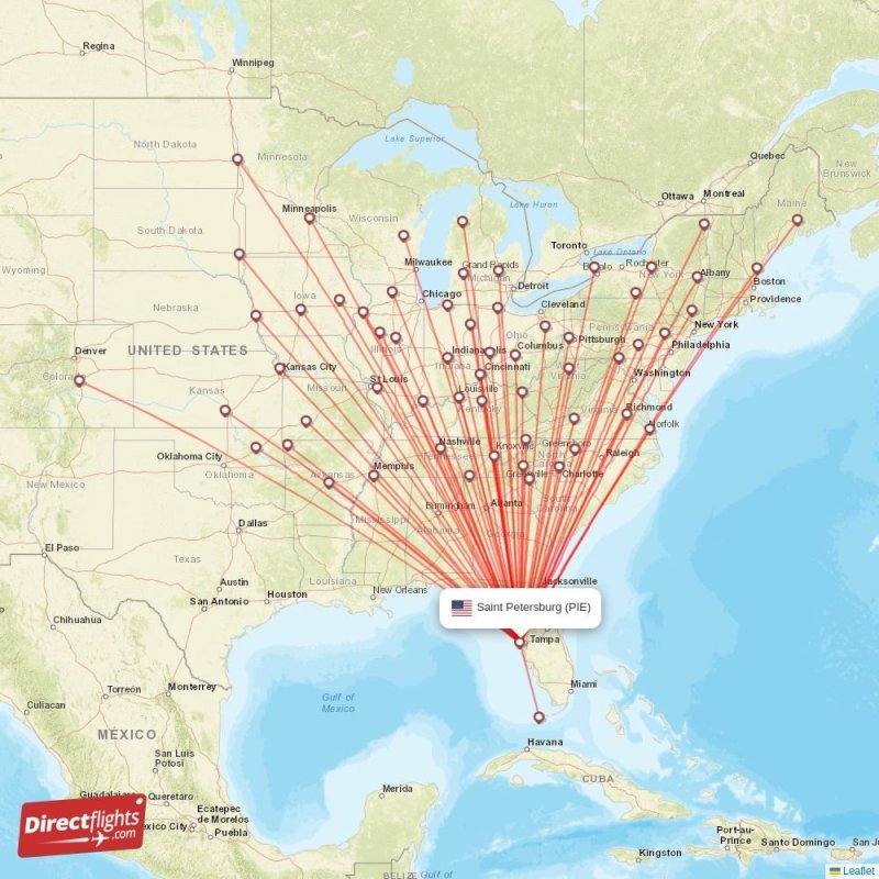 Direct flights from Saint Petersburg 58 destinations PIE, USA