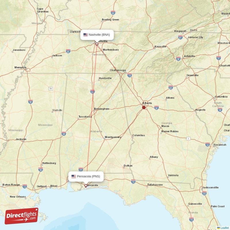 Direct flights from Pensacola to Nashville, PNS to BNA nonstop