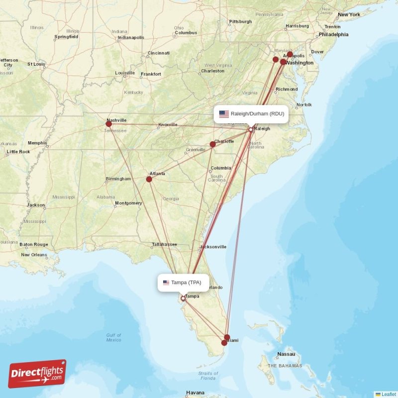 Direct flights from Raleigh/Durham to Tampa, RDU to TPA nonstop