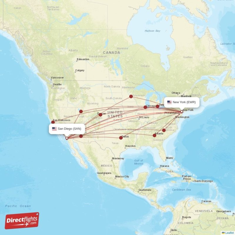 Direct flights from San Diego to New York, SAN to EWR nonstop