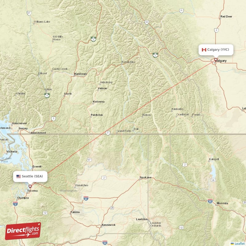 Direct flights from Seattle to Calgary, SEA to YYC nonstop