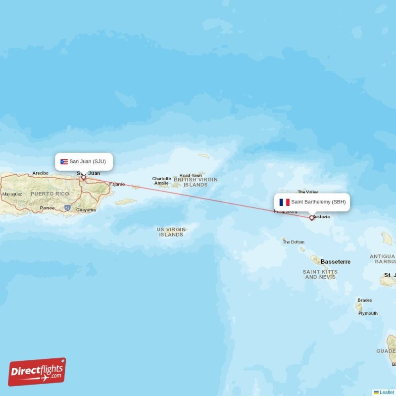 Direct flights from San Juan to Saint Barthelemy, SJU to SBH nonstop