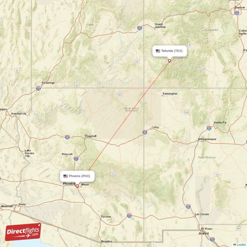 Direct flights from Telluride to Phoenix, TEX to PHX nonstop