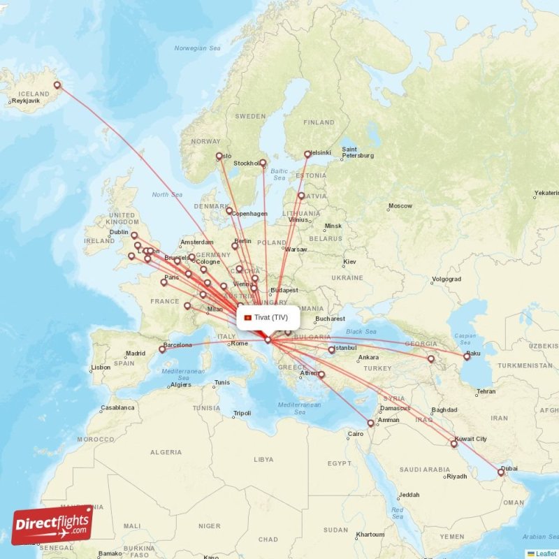 Direct flights to Tivat TIV, Montenegro