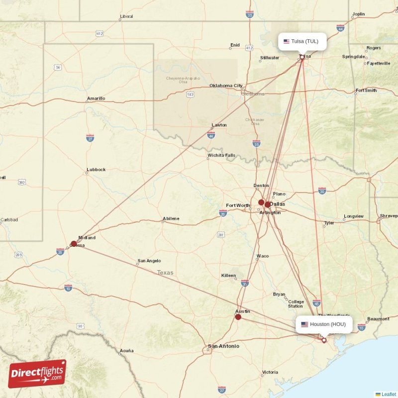 Direct flights from Tulsa to Houston, TUL to HOU nonstop