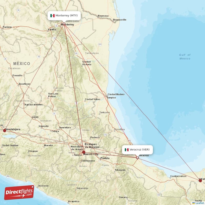 Direct flights from Veracruz to Monterrey, VER to MTY nonstop