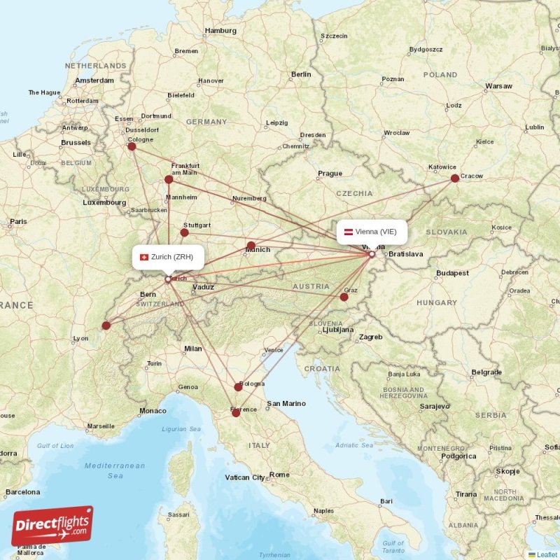 Direct flights from Vienna to Zurich, VIE to ZRH nonstop