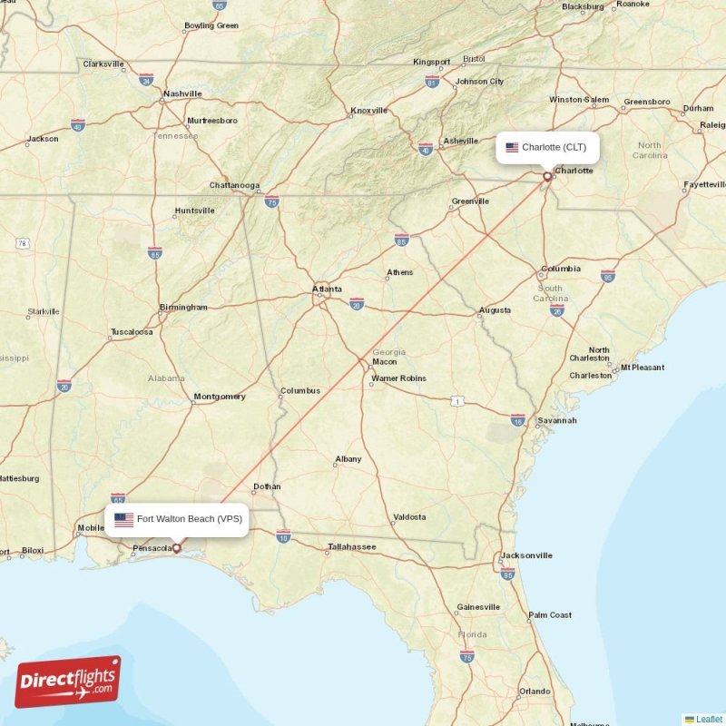 Direct flights from Fort Walton Beach to Charlotte, VPS to CLT nonstop