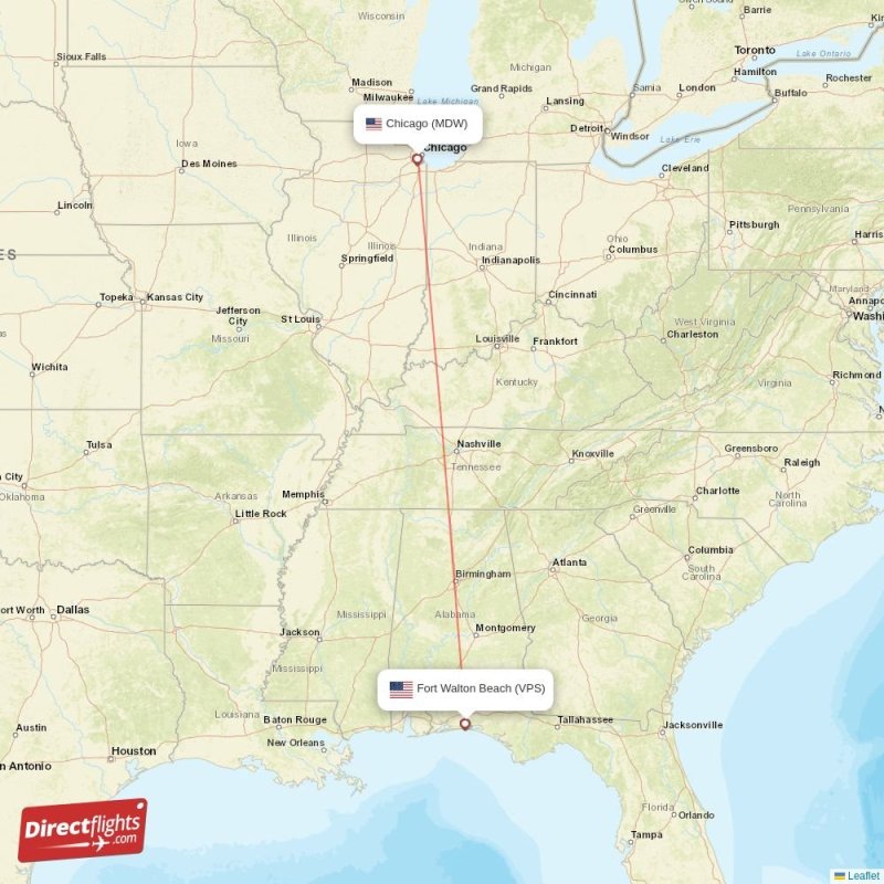 Direct flights from Fort Walton Beach to Chicago, VPS to MDW nonstop