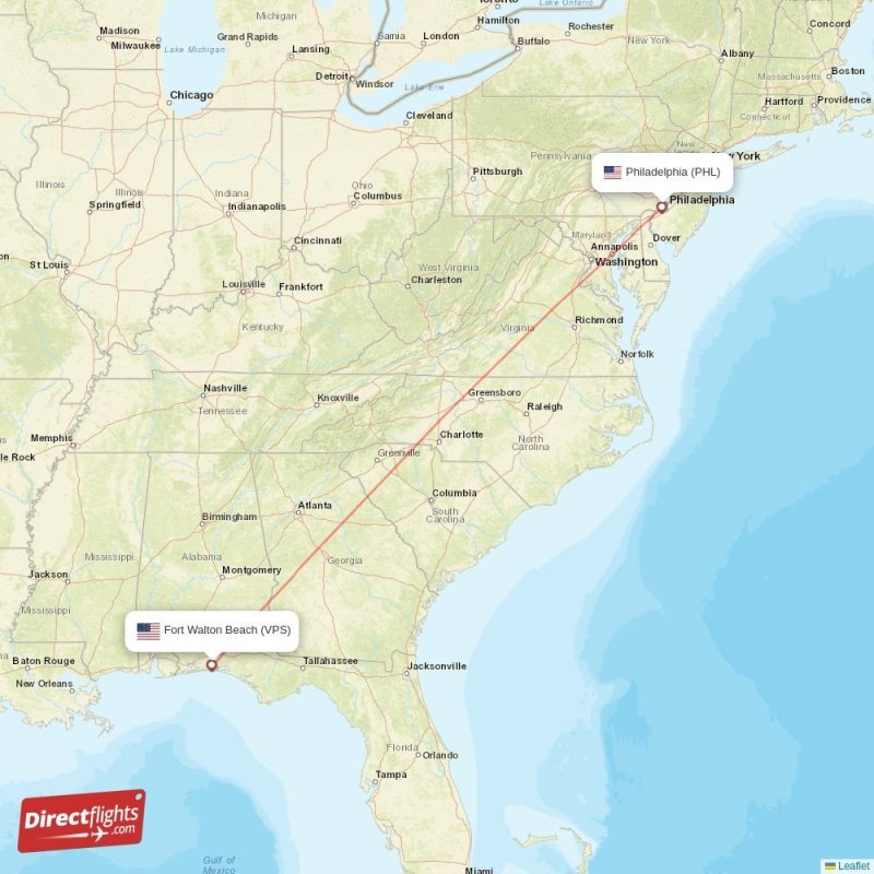 Direct flights from Fort Walton Beach to Philadelphia, VPS to PHL nonstop