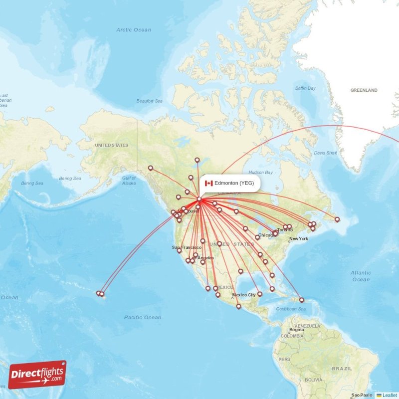 Direct flights from Edmonton 46 destinations YEG, Canada