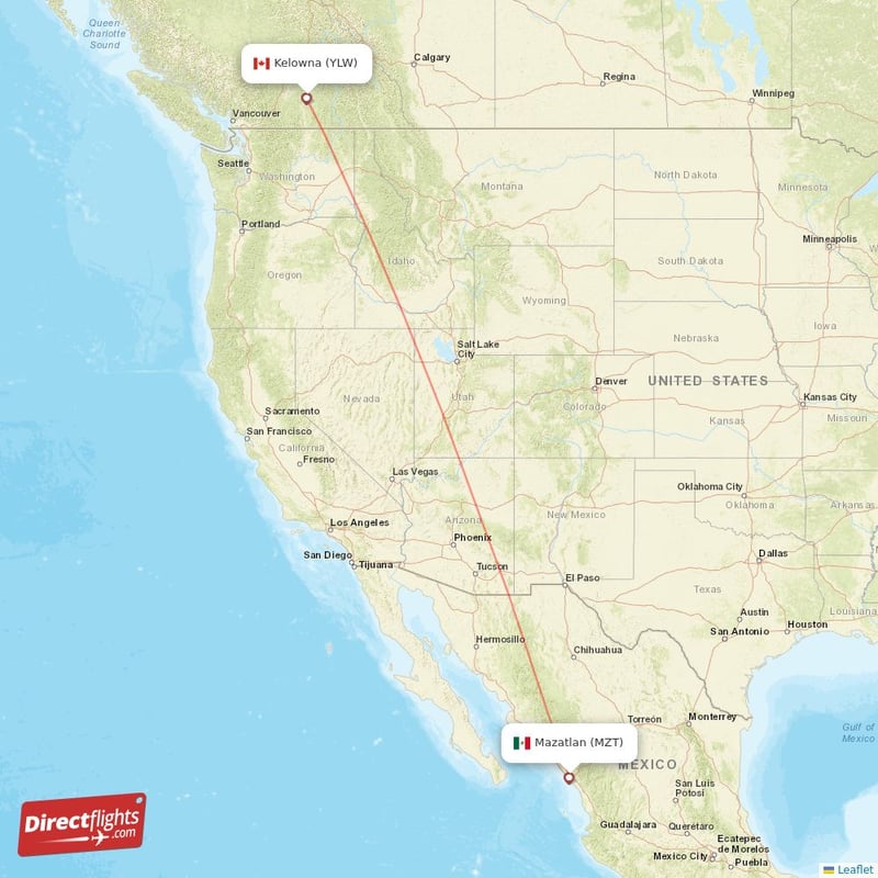 Direct flights from Kelowna to Mazatlan, YLW to MZT nonstop