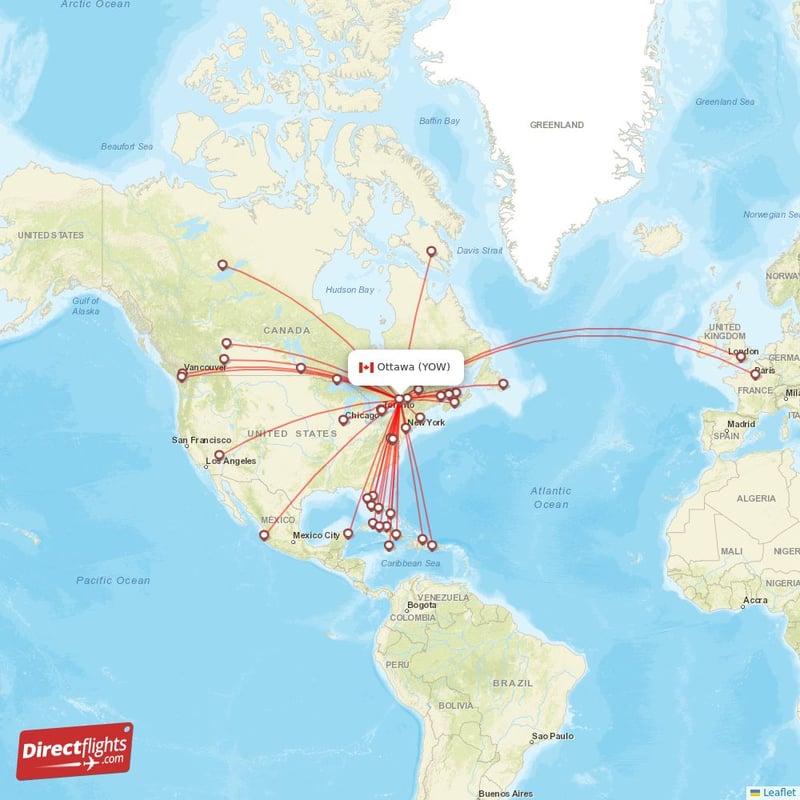 Direct flights from Ottawa 36 destinations YOW, Canada