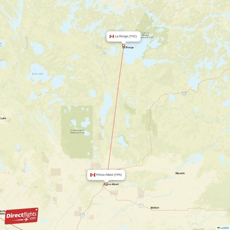 Direct flights from Prince Albert to La Ronge, YPA to YVC nonstop