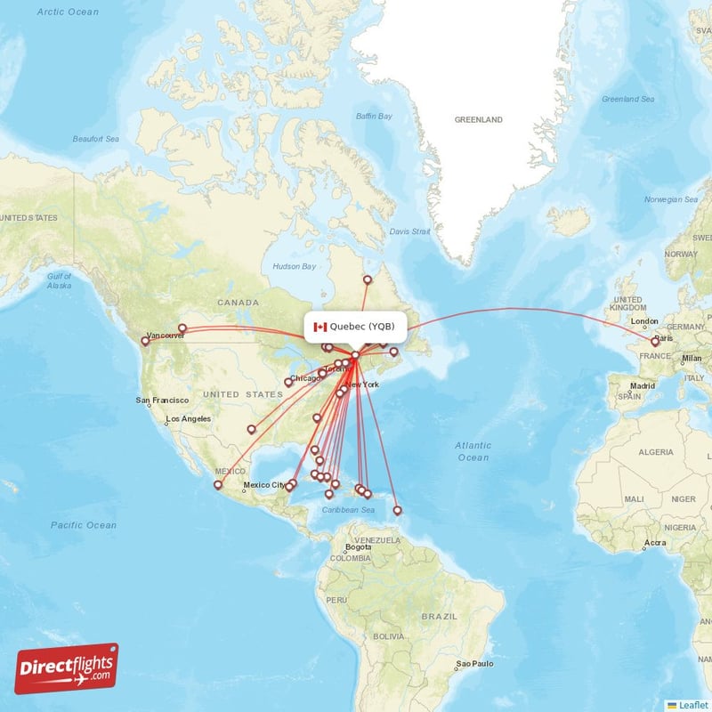 Direct flights from Quebec 34 destinations YQB, Canada