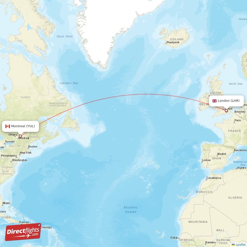 Direct flights from Montreal to London, YUL to LHR nonstop