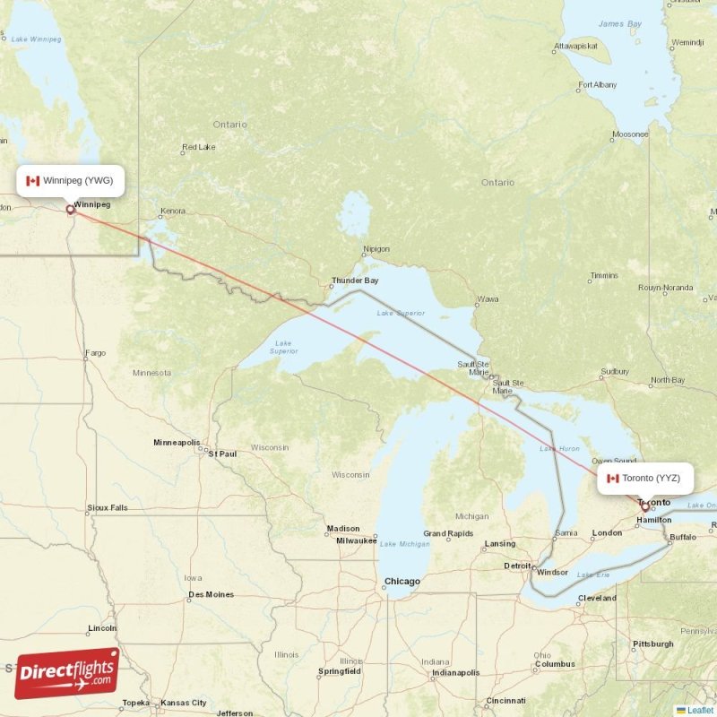 Direct flights from Winnipeg to Toronto, YWG to YYZ nonstop