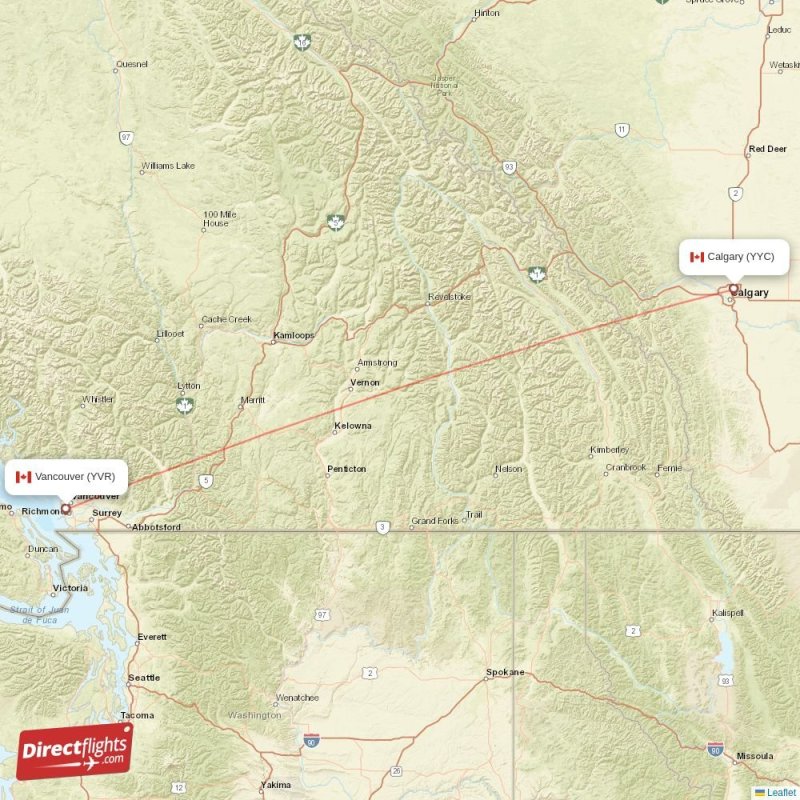 Direct flights from Calgary to Vancouver, YYC to YVR nonstop