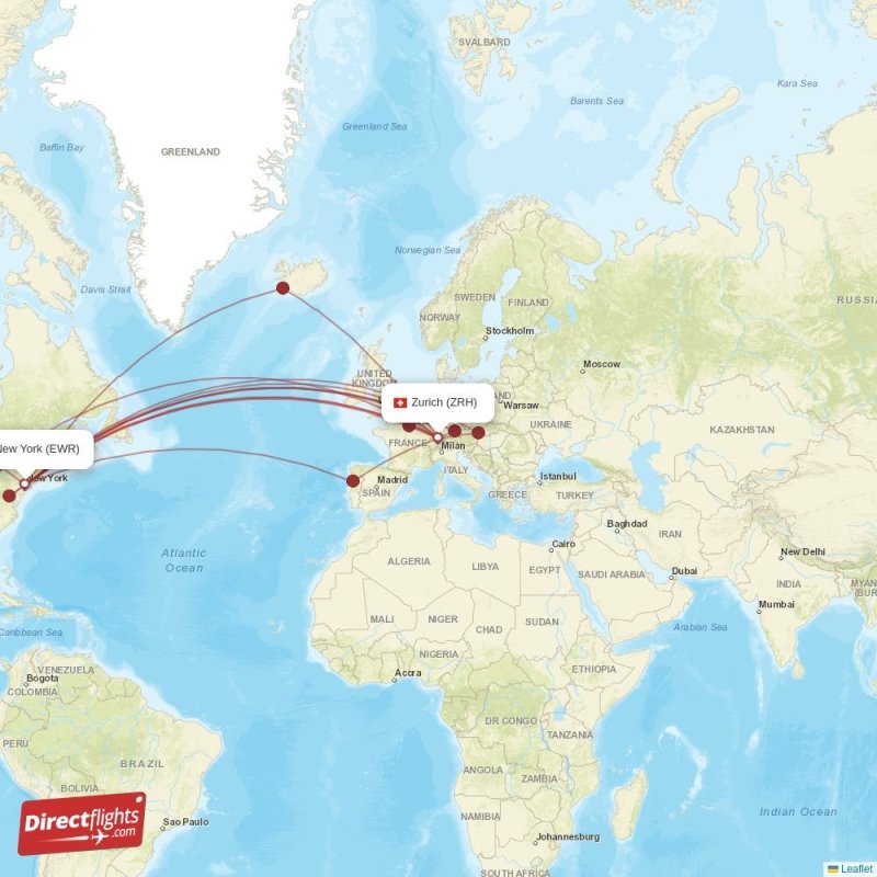 Direct flights from Zurich to New York, ZRH to EWR nonstop