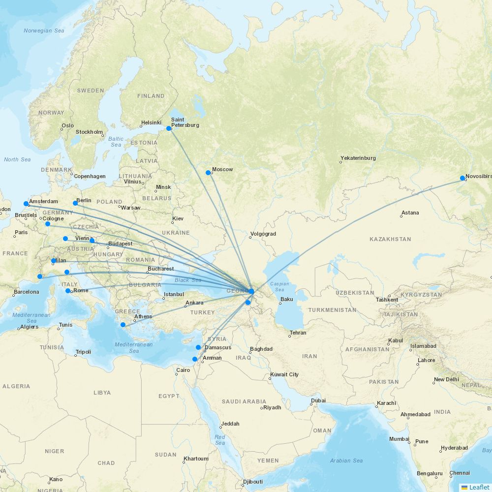Airways airline routes (A9) 2024, map Flight Routes