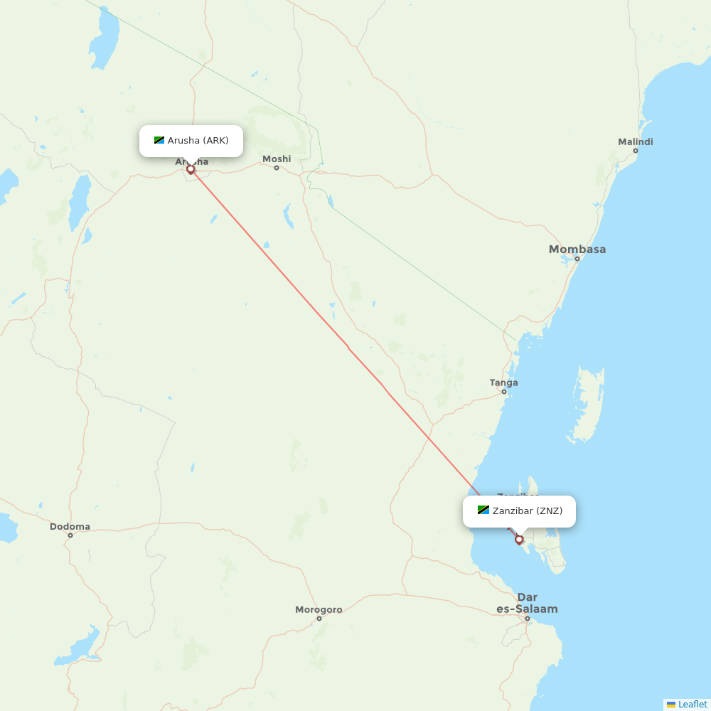 Air Tanzania airline routes (TC) map Flight Routes