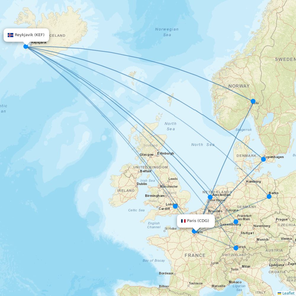 Icelandair airline routes (FI) map Flight Routes