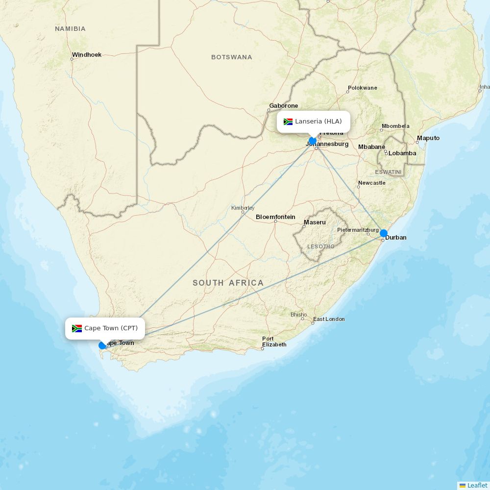 Safair airline routes (FA) map Flight Routes