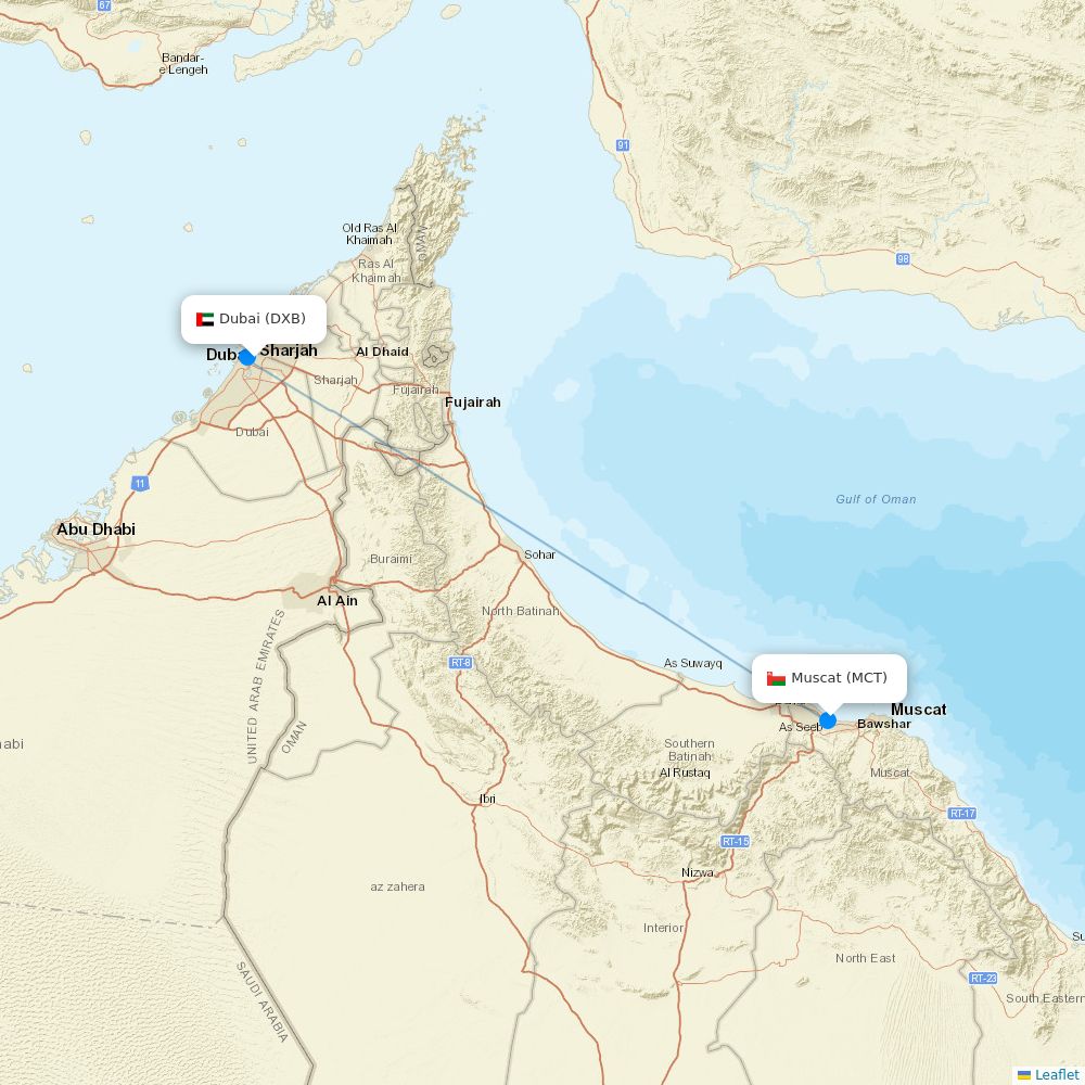 Oman Air airline routes (WY) map Flight Routes