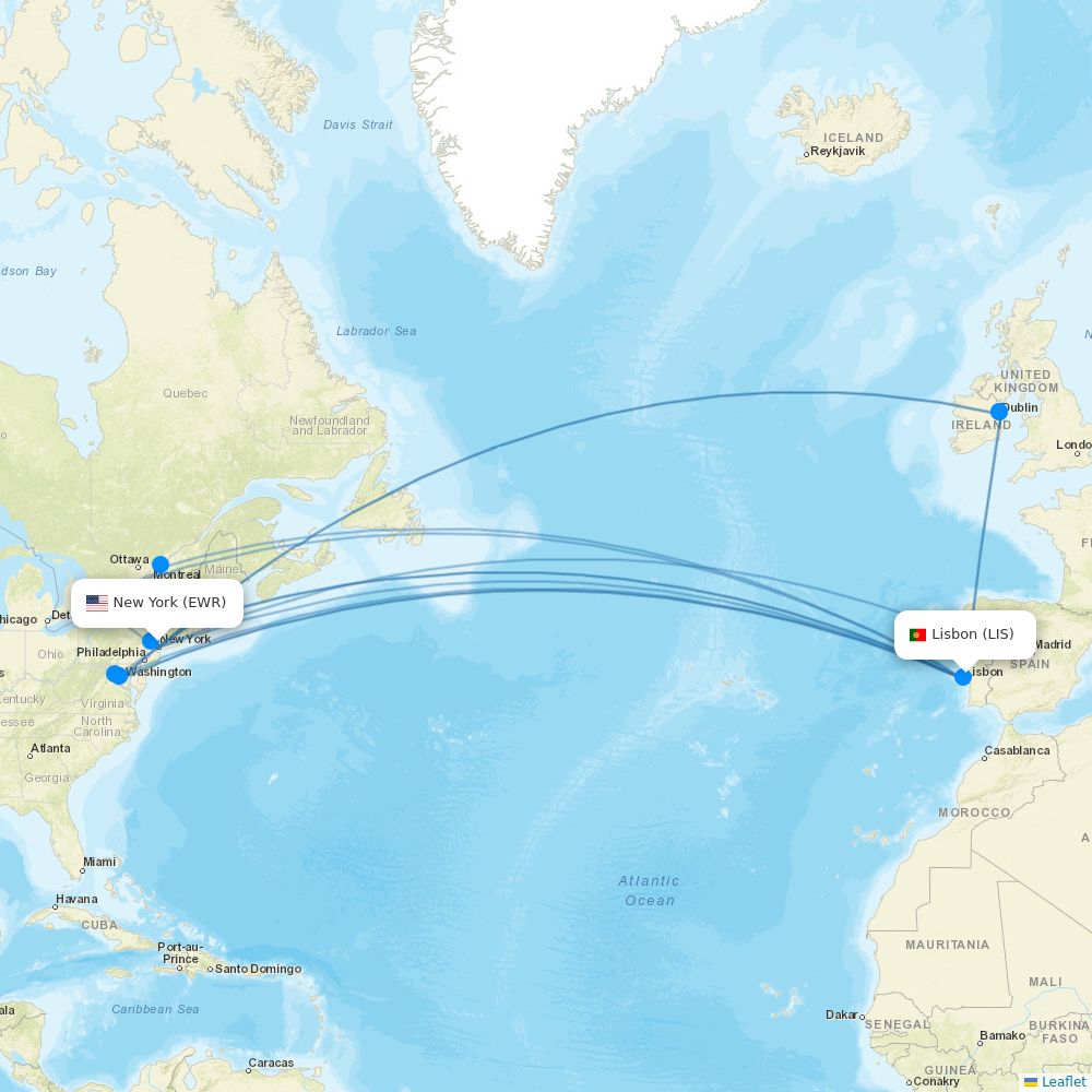 TAP Portugal airline routes (TP) map Flight Routes