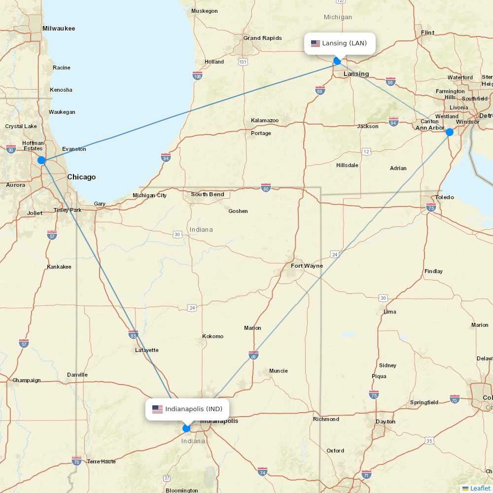 Flights from Lansing to Indianapolis, LAN to IND Flight Routes