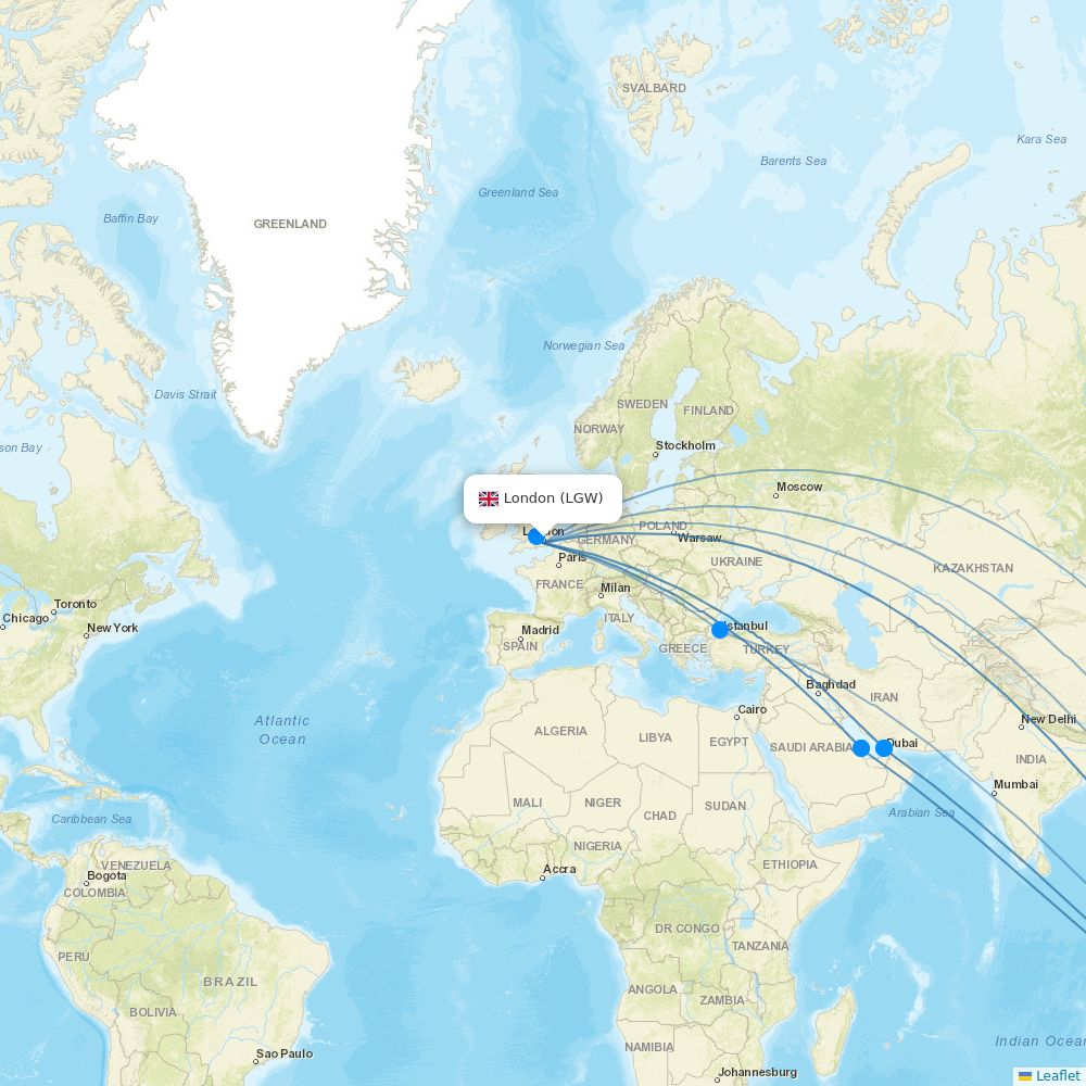 Flights from London to Melbourne, LGW to MEL Flight Routes