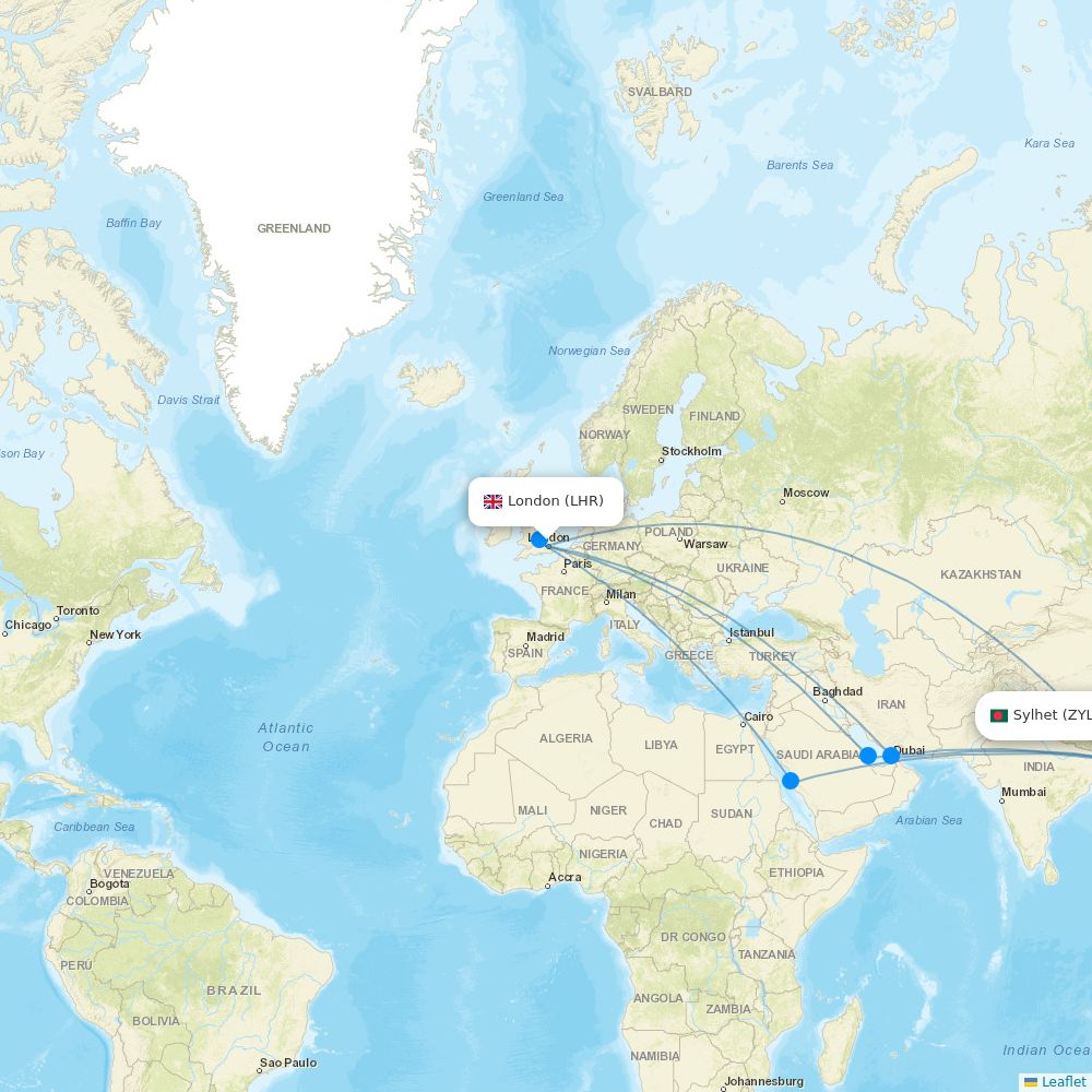 Biman Bangladesh Airlines routes (BG) map Flight Routes