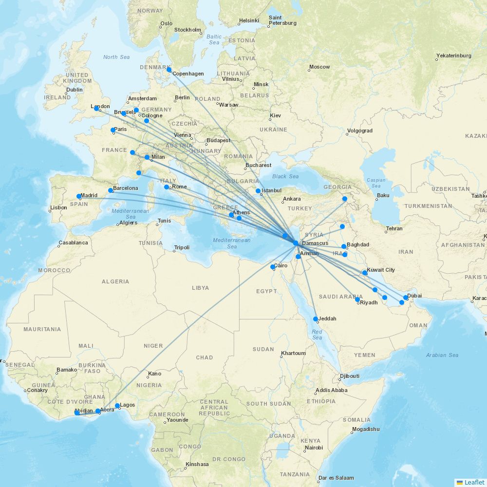 Middle East Airlines routes (ME) 2026, map Flight Routes