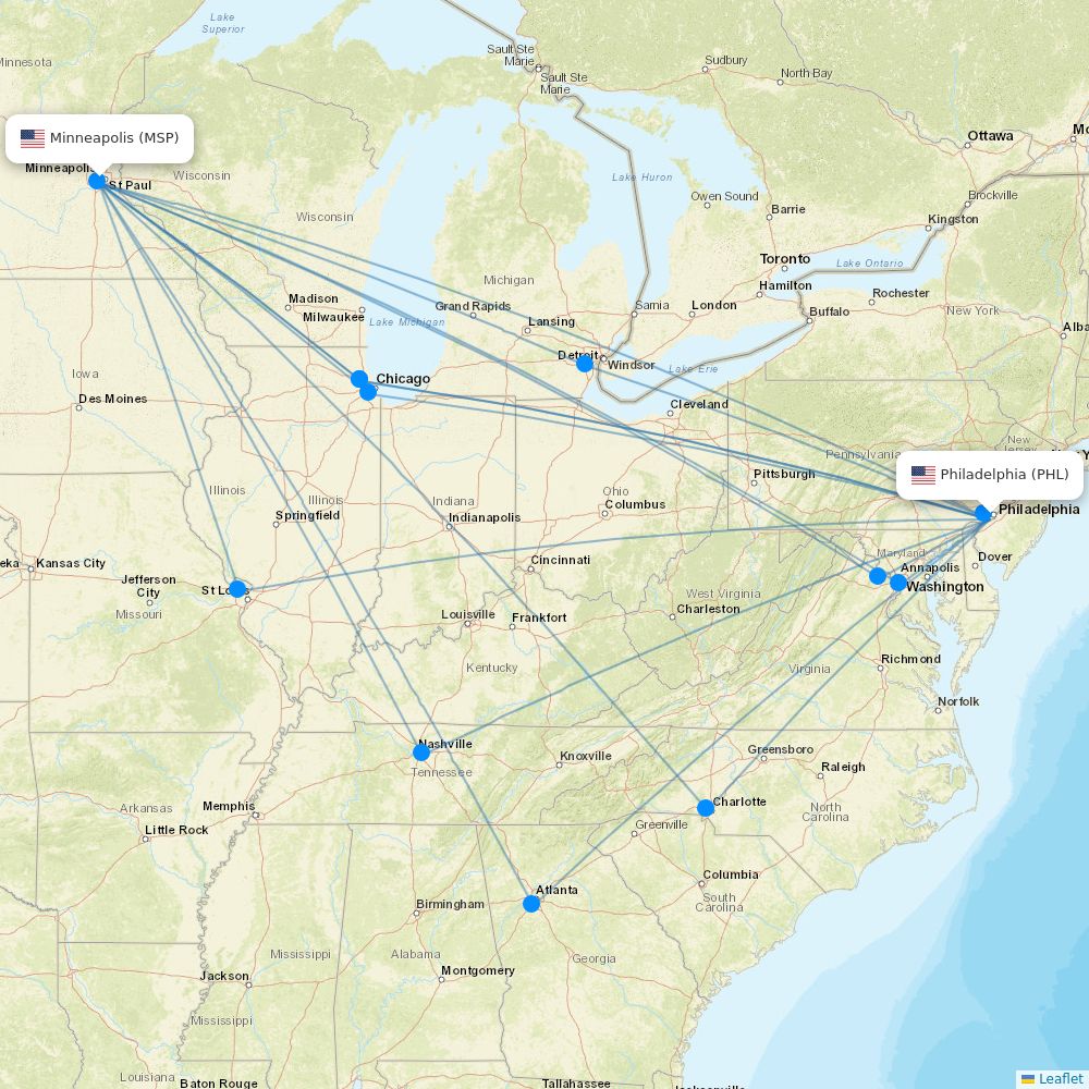 Sun Country Airlines routes (SY) map Flight Routes
